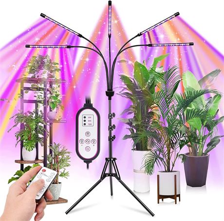 Multi-Head Full Spectrum Grow Light for Indoor Plants with Adjustable Tripod