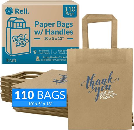 Reli. 110 Pack | 10"x5"x13" | Paper Thank You Bags w/Handles