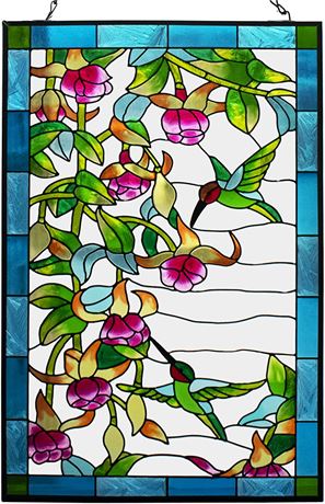 10x15 inch Hummingbird Stained Glass Window Hangings Suncatcher Panel