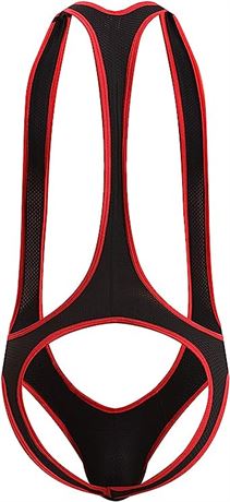 Naturemore Mens Jock Straps Underwear Leotard - Black/Red - Large