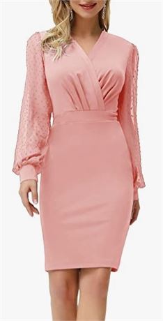 GRACE KARIN Women's Pencil Work Dresses Long Sleeve V Neck - Pink