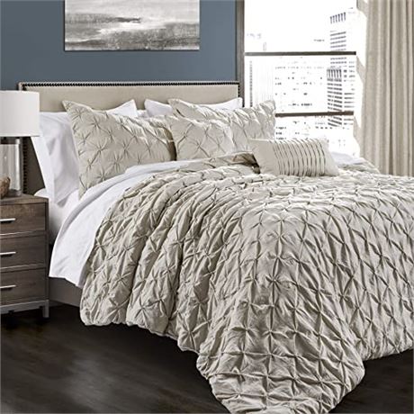 Lush Decor Ravello 5-Piece Comforter Set with Pillow Shams, Full/Queen, Wheat