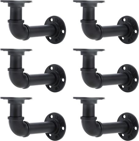 6 Pcs Pipe Shelf Brackets - Black