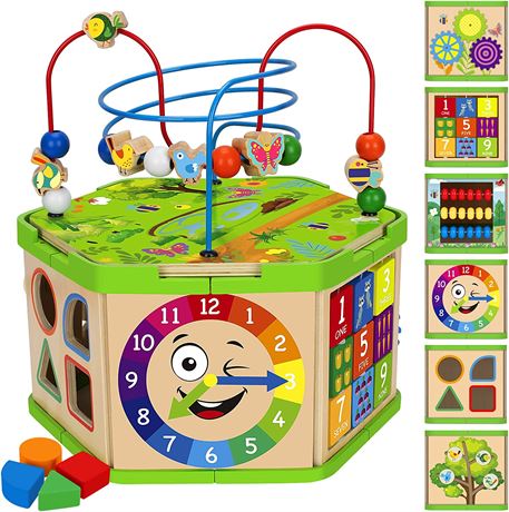 V-Opitos Learning Toys for Toddler 7 in 1 Wooden Activity Cube