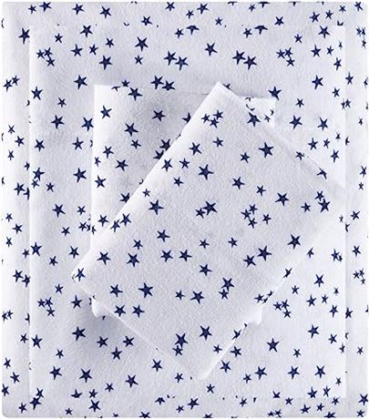 Intelligent Design Cozy Soft 100% Cotton Flannel, Full, Blue Stars 4-Piece Set