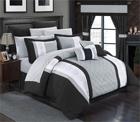 Chic Home 24 Piece Danielle Complete Pin Tuck Embroidery Bedding King