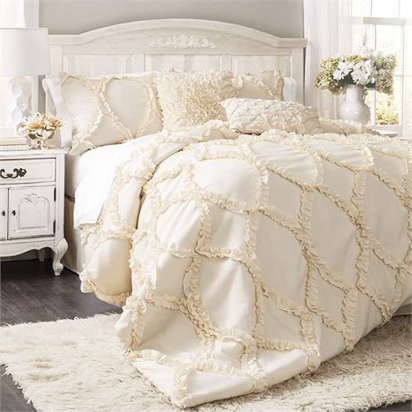 Lush Decor Avon Ruffled Comforter 3 Piece Bedding Set - King - Ivory