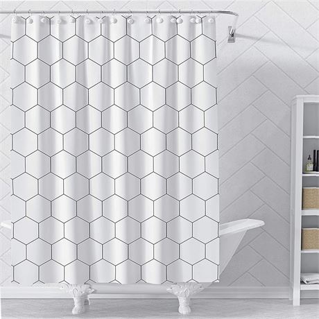 VEGA U Hexagon Fabric Shower Curtain for Bathroom