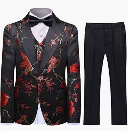 SWOTGdoby Boys Gold Paisley Floral Suit, 3 Pc, Tie/Blazer/Pants