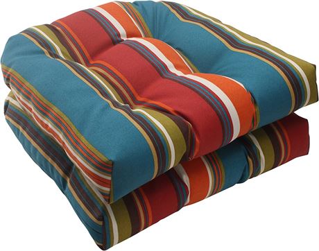 Pillow Perfect Westport Teal Tufted Seat Cushions,19" x 19", Stripe, 2 Count