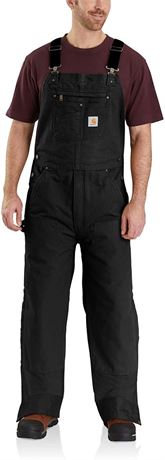 Carhartt mens Loose Fit Washed Duck Insulated Bib Overall, Large, Black