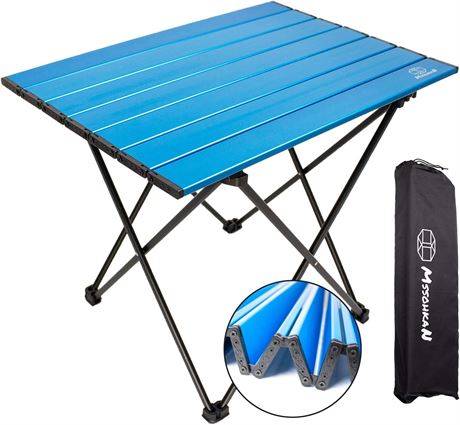 MSSOHKAN Camping Table Folding Portable Camp Side Table Blue Medium