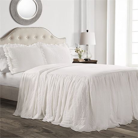 Lush Decor Ruffle Skirt Bedspread, 3 Piece Set, Full, White