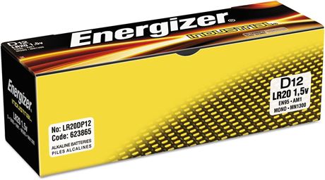 Energizer D Alkaline Industrial Batteries1.5v, Box of 12