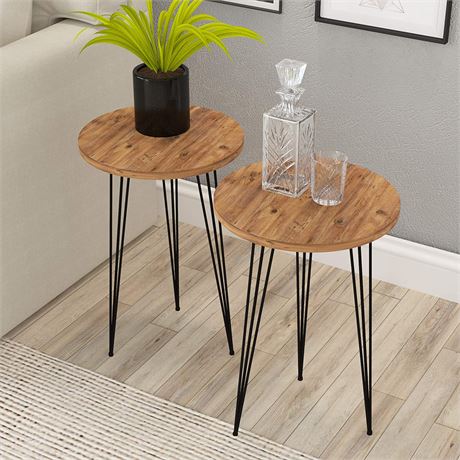 PAK Home - Set of 2 End Table � Pine Wood Round