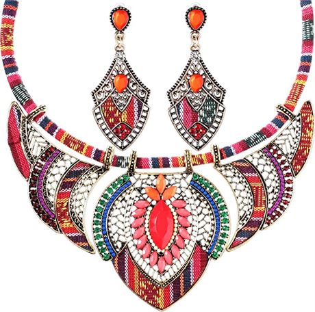 Junkin African Necklace/Earrings Jewelry Set for Women