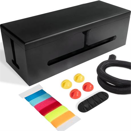 HomeBliss Black Wooden Large Cable Management Box