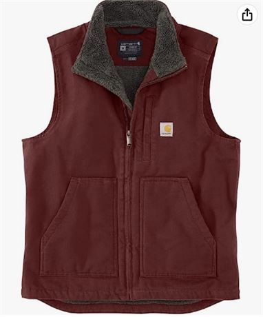 Carhartt Men's Loose Fit Washed Duck Sherpa-Lined Mock-Neck Vest, Lg