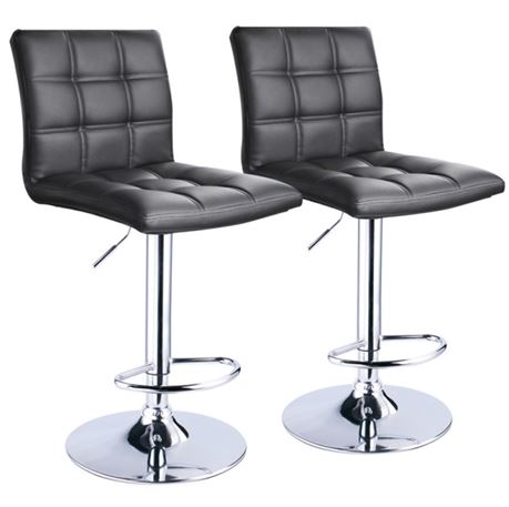 Leopard PU Leather Swivel Adjustable Bar Stools, Square Back, Set of 2 (Black)