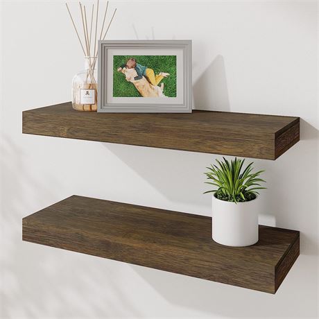 BAMFOX Floating Wall Shelf Set of 2, Natural Bamboo