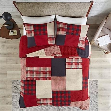 Woolrich Reversible Quilt Set, Oversized King/Cal King, Plaid Red, 3-Piece