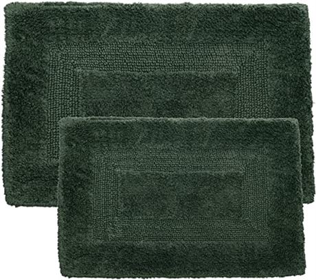 Lavish Home Reversible Cotton Bath Rug Set, 2-Piece, Green