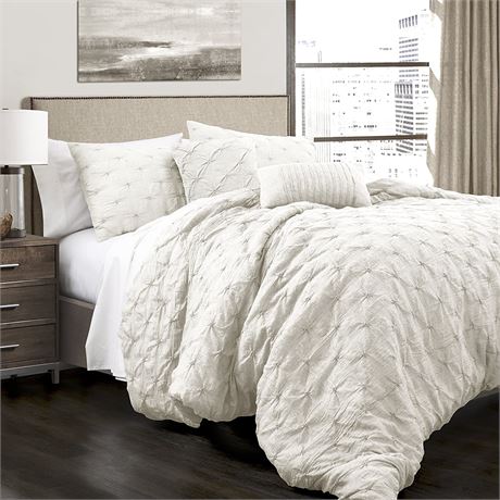 Lush Decor 5 Piece Comforter Set with Pillow Shams, King, White