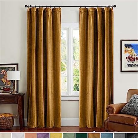 Lazzzy 90-Inch Gold Velvet Blackout Curtain, 2-Panels