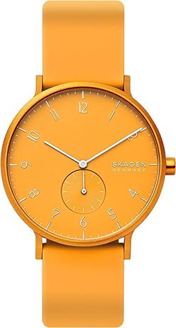 Skagen Aaren Colored Silicone Quartz Minimalistic 41mm Watch, Yellow