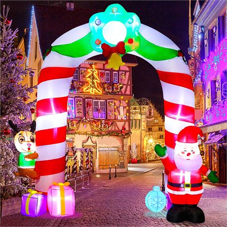 Christmas Inflatable Decorations,9.2*9.1 Ft Archway Door Decors Santa & Deer