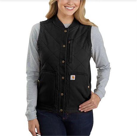 WOMEN'S RUGGED FLEX RELAXED FIT CANVAS INSULATED COLLAR VEST - BLACK - LARGE