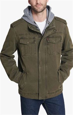 Levi's Men's Washed Cotton Hooded Military Jacket, XL