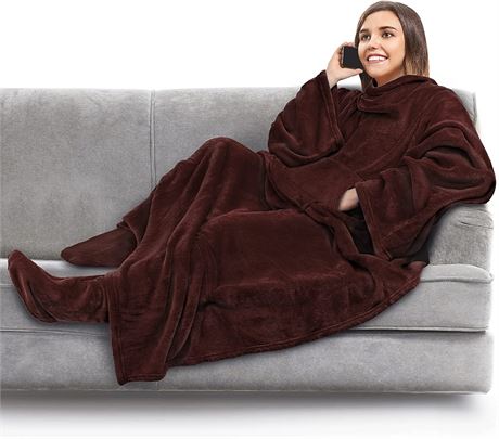 PAVILIA Fleece Blanket with Sleeves