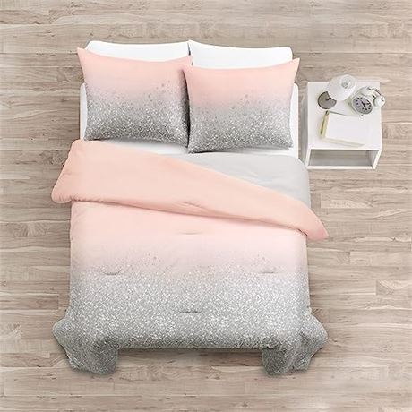 Lush Decor Glitter Metallic 5 Piece Comforter Set, Full/Queen, Blush & Gray