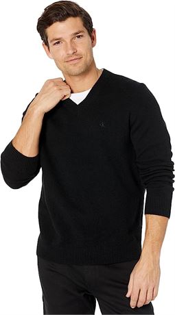 Calvin Klein Men's Merino Sweater, V-Neck Solid, Black, Medium