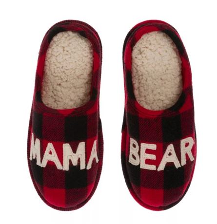 Dearfoams Women's Buffalo Check Mama Bear Clog Slippers, Red Plaid, Medium