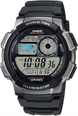 Casio Men's AE1000W-1BVCF Silver-Tone and Black Digital Sport Watch