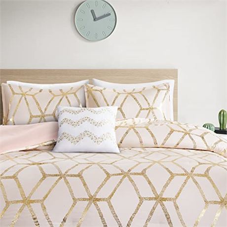 Comfort Spaces Vivian Comforter, Full/Queen, Blush/Gold - COMFORTER ONLY