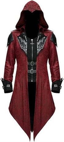 Angelaicos Men's Medieval Hooded Trench Coat Gothic Costume, Medium, Burgundy