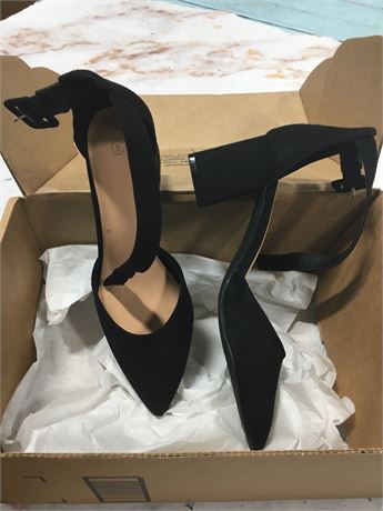 Ankle Strap Heels, Black, Size 8