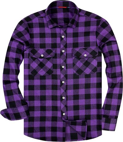 Alimens & Gentle Men's Plaid Flannel Shirt, Medium, Purple/Black Plaid