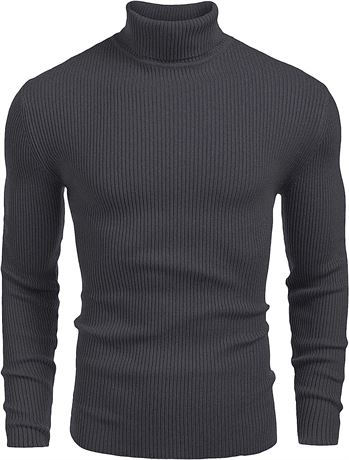 COOFANDY Mens Ribbed Slim Fit Knitted Pullover Turtleneck Sweater, Medium