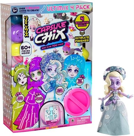 Capsule Chix Ultimix 4 Pack, 4.5 inch Small Doll with Capsule Machine