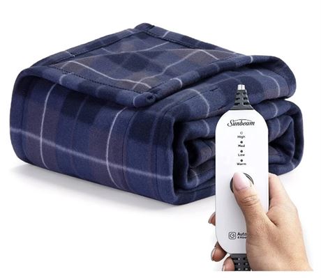 Sunbeam Royal Blue Plaid Heated Throw