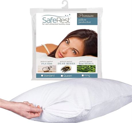 SafeRest Pillow Protector, Pack of 1, Queen. White