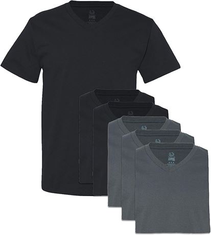 Fruit of the Loom Men's 6 Pack V-Neck T-Shirt, XL, Black/Charcoal