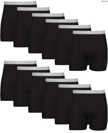 Hanes Men's Value Pack Black Boxer Briefs, 12-Pack (2XL)