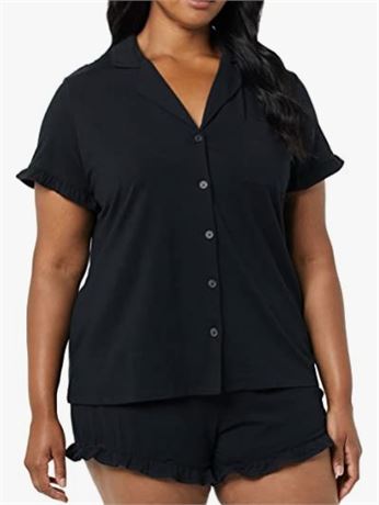 Amazon Essentials Women's Cotton Modal Piped Notch Collar Pajama Set, 2X