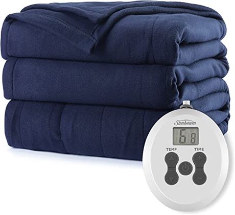 Sunbeam Royal Ultra Admiral Blue Heated Blanket, Twin, Navy