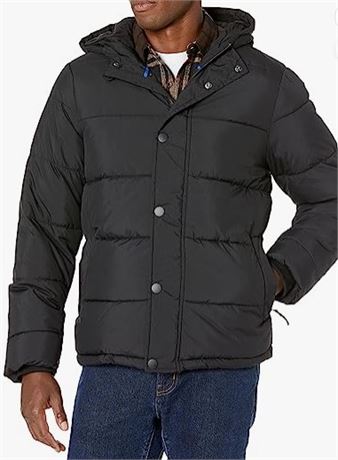 Amazon Essentials Men's Heavyweight Hooded Puffer Coat, Lg